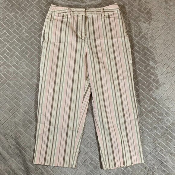 Talbots Pants - Talbots Womens 4 Pants Cropped Casual Capri Pink Striped Mid Rise Stretch